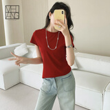美洋（MEIYANG）瘦瘦T 显瘦圆领弹力修身百搭短袖女士上衣时尚休闲透气柔软T恤女 红色 L