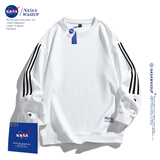 NASA WASSUP官方潮牌联名卫衣男冬季条纹简约圆领卫衣宽松休闲长袖青年打底衫 白色 XL （建议145-160斤）