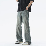 顶峰保罗（Dingfengbaoluo）水洗复古牛仔裤男士秋季宽松直筒休闲长裤子男Y637怀旧蓝L