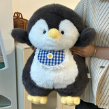 婴果小岛可爱企鹅玩偶大号睡觉抱枕毛绒玩具布娃娃公仔生日礼物女生女孩子 黑色围兜企鹅 55cm
