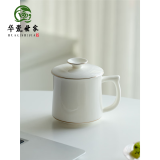 高档描金马克杯陶瓷水杯带盖羊脂玉瓷茶杯办公杯情侣杯杯子送礼 描金羊脂玉瓷言宋水杯（简装）
