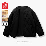 名创优品（MINISO）棉衣男款2026新款冬季菱格外套情侣防寒服轻薄保暖内胆百搭棉服男 【无领棉服】黑色(纯色) L 175(体重120-140斤)