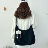 卡特骆情人节帆布包女新款休闲单肩托特包斜挎学生上课通勤云朵包潮 黑色【带长腿云朵挂件】