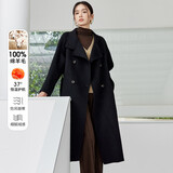 尚都比拉中长款100%羊毛大衣女冬季宽松呢子双面毛呢外套 黑色 M 
