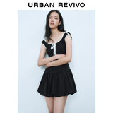UR2025春季新款女装撞色蕾丝飘带U领无袖修身连衣裙UYY750014 黑色 S