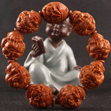 怀风八大财神橄榄核手串纯手工雕刻 爆红老料短圆大籽 精品手串文玩 17*21mm