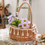 恰好时光藤编花篮花盆柳编收纳筐野餐手提公主花篮婚庆插花篮道具大号