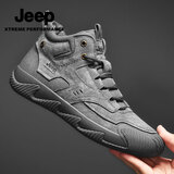 Jeep吉普休闲鞋男秋冬新款高帮户外防滑登山鞋男潮流工装徒步鞋子男 灰色【标准皮鞋码】 43