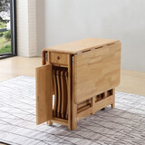 丝美家实木可折叠餐桌子伸缩功能家用饭台桌组合省空间小户型收纳餐桌 原木色 1.3m 一桌四椅