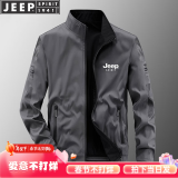 JEEP吉普夹克男士外套秋冬款男装衣服立领宽松双面穿青中年商务茄克衫 深灰春秋款（升级版） XL(建议130-145斤)