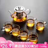 瓷牌茗茶具（cipaiming teaset） 透明玻璃茶具整套套装家用功夫茶壶茶杯会客泡茶器 透明把《八骏壶》6个把杯