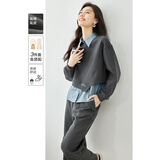 梵希蔓春秋搭配一整套短款卫衣衬衫叠穿直筒裤三件套女装休闲套装 M2807 深灰色 L