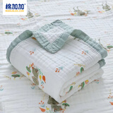 棉加加（Cotton++）纱布浴巾6层婴儿纯棉宝宝全棉100%新生儿童3-6-12岁洗澡包被裹巾 花兔绿【a类6层一体超柔110*110 cm拉伸尺寸
