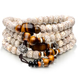 石玥珠宝 海南星月菩提手串颗颗正月月朗星稀 原籽干磨星月菩提散珠 7*9mm四圈配虎眼石