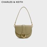 CHARLES&KEITH复古Gabine马鞍包腋下包斜挎包包女包女士生日礼物CK2-80781412 Khaki卡其色 M
