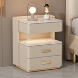 凯仕帝智能实木床头柜带隐藏式保险密码一体卧室三层床边柜储物柜 香槟（带保险柜+感应灯）岩板 免安装 宽50长40高55cm