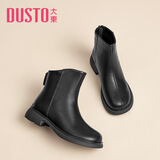 大东粗跟短靴女2025冬季新款简约时尚靴子经典百搭舒适女鞋0200D 黑色绒里 38