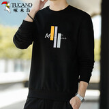 啄木鸟（TUCANO）卫衣男休闲百搭长袖t恤男士宽松圆领套头学生上衣服男 黑色 XL