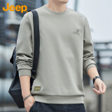 吉普（JEEP）卫衣男春秋季圆领长袖T恤男士宽松休闲衣服男装 驼色 4XL 