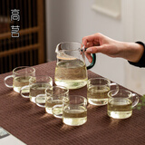 高茗 公道杯耐热玻璃透明一体月牙过滤茶水分离杯泡茶公杯分茶器茶具 月落+茶杯【6只】