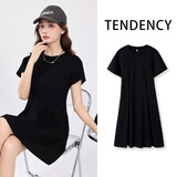 真维斯收腰连衣裙子女夏季2024新款正肩显瘦高级感穿搭气质减龄短裙GX  黑-纯色 L