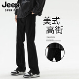 JEEP SPIRIT牛仔裤男夏季新款美式潮牌弯刀裤子男高街修身微喇长裤 D021黑色 XL