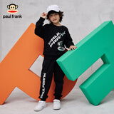 大嘴猴（paul frank）童装卫衣卫裤套装新款男女童2024秋冬舒适套头休闲中大童两件套装 黑银 130