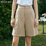 Olrain欧芮儿卡其色休闲裤女夏季新款通勤百搭短裤 卡其色 M