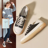 ZHR休闲鞋女真牛皮可踩脚果冻底女鞋学生舒适百搭运动免系带平底小白鞋女 A77 黑色 37 