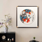 摆福百利刺绣画客厅挂画苏绣新中式装饰画高档背景墙玄关卧室茶室餐厅挂画 【圆角黑框】事事如意-50*50cm