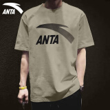 安踏（ANTA）t恤男士短袖夏季薄款圆领潮流大logo纯色舒适透气跑步上衣运动服 -6绿豆色 2XL/185