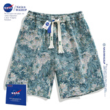 NASA WASSUP官方潮牌联名短裤男夏季港风印花沙滩裤宽松休闲短裤男士五分裤 蓝莲花 2XL （建议150-170斤）