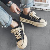 宇桥厚底帆布鞋男2026新款韩版经典板鞋1970低帮学生运动情侣休闲鞋子 低帮黑色 42