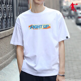 乔丹 短袖t恤男冬季新款棉质透气速干休闲服舒适时尚健身衣运动短袖男 白晴空蓝-FIGHT(棉质) L /175