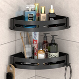 蓝牡丹免打孔太空铝浴室置物架 洗手间收纳架 卫生间转角三角架墙角收纳 标准三角 双层黑色
