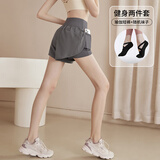 佑游运动短裤女假两件防走光瑜伽跑步外穿健身二件套J21086DY灰色 M