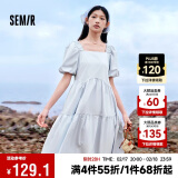 森马（Semir）连衣裙女温柔系木耳边方领2024夏季泡泡袖娃娃裙甜美107424114030