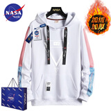 NASA BASE官方潮牌联名连帽卫衣男女款秋冬季ins青少年情侣加绒上衣打底衫 LM-8075-白色（加绒款） L（建议110-125斤）
