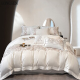 宫森轻奢品牌床上四件套睡眠被套100支刺绣纯棉床单床上用品 象白 1.5m床单款四件套