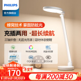 飞利浦（PHILIPS）台灯学习充插两用工作写字USB插电式床头柜可折叠台灯 白色-3000毫安-三轴折叠-带插头