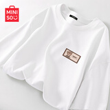 名创优品（MINISO）短袖2025新款女夏季胖mm大码显瘦宽松女装纯棉半袖夏天正肩女t恤 白色(嗨皮熊仔胸标) XL (体重130-150斤)