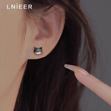 Lnieer999足银猫咪独特耳钉女2025新款小众高级感耳环气质可爱贝母耳饰 黑色猫咪耳钉【999足银】