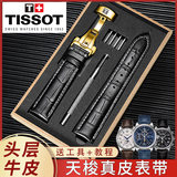 天梭表带1853力洛克原装款皮带真皮手表带T006/T41男女T063俊雅19 TS黑色白线+金色蝴蝶扣 19毫米【表带接口宽度】