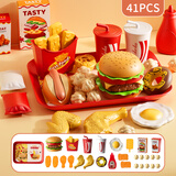 喜迪奇儿童玩具过家家厨房女孩子仿真汉堡薯条模型切切乐男女童生日礼物 汉堡41件套双人餐 【玩具低价享】喜迪奇