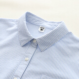 暖乔全棉条纹牛津纺衬衫女长袖宽松文艺简约春秋中厚休闲通勤纯棉衬衣 蓝色条纹 M（100-120斤）
