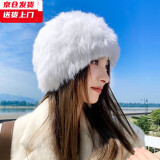 槿城兔毛帽子女秋冬天加厚保暖显脸小韩版冬季毛绒手工皮草毛线帽MM85 白色 均码