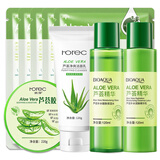 韩婵晒后修复芦荟胶洁面乳护肤套装补水保湿淡化痘印凝胶舒缓滋润面霜 洁面+水乳+盒装芦荟胶+面膜5片