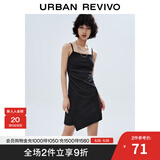 UR夏季新款女装潮流不规则下摆收褶吊带连衣裙UWV740053 正黑 XS