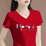 清仓捡漏尾单大牌剪标短袖女t恤夏宽松v领上衣正肩体恤半袖 45黑字红色【中】可爱字母 XL 建议115-130斤