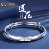 中国黄金银手镯妈妈款实心女士足银镯子福字999送妈妈婆婆生日礼物 莲花-约30g